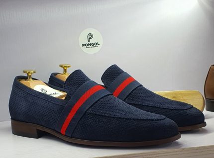 Pongol Bespoke Fabric Strap Suede Loafers - Blue