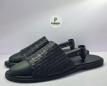 Pongol Bespoke Crochet Leather Slip-Ons - Black