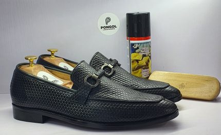 Pongol Bespoke Crochet Leather Bits Loafers - Black