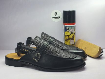 Pongol Bespoke Single Strap Leather Mules - Black