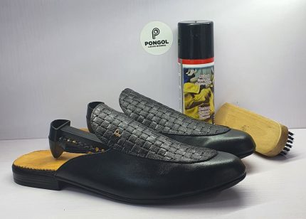 Pongol Bespoke Crochet Leather Mules - Black