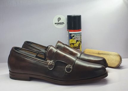 Pongol Bespoke Hand Painted Double Monk-Strap Shoe - Brown