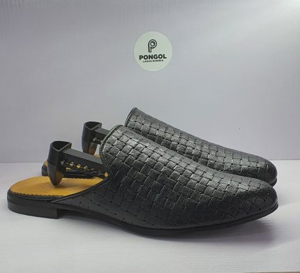 Pongol Bespoke Crochet Leather Mules - Black