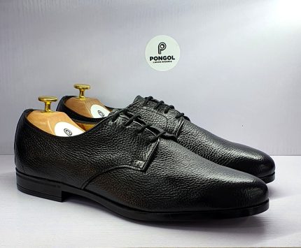 Pongol Bespoke Grain Leather Derby Shoe - Black